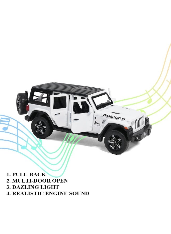Jeep Rubicon Model Car 1:32 Exclusive Alloy Metal Pull Back Die-cast Car Die-cast Metal Pullback Toy car with Openable Doors & Light Music (White) - Image 3