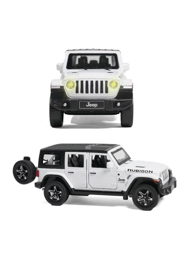 Jeep Rubicon Model Car 1:32 Exclusive Alloy Metal Pull Back Die-cast Car Die-cast Metal Pullback Toy car with Openable Doors & Light Music (White) - Image 5