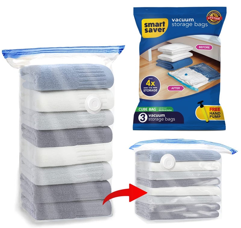 Smart Saver Polyethylene Vacuum Underbed Storage Bags Space Saver Jumbo Cube Bags Organiser 3 Jumbo (100x80x40) cm, Transparent - Image 1