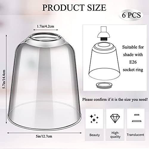 Riakrum 6 Pcs Clear Glass Shade 5" Dia 5.67" High 1.65" Fitter Light Cover Shade Ceiling Fan Light Covers High Transmittance Glass Globes for Light Fixtures Replacement Pendant Chandelier (Classic) - Image 2