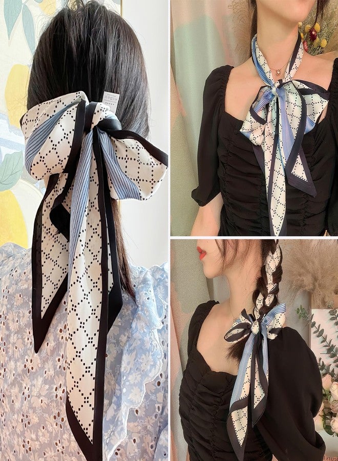 وشاح فيميت الضيق للنساء - وشاح أبيض حريري بنقشة مربعات للرقبة والرأس والحقائب (النمط 08) - Image 4