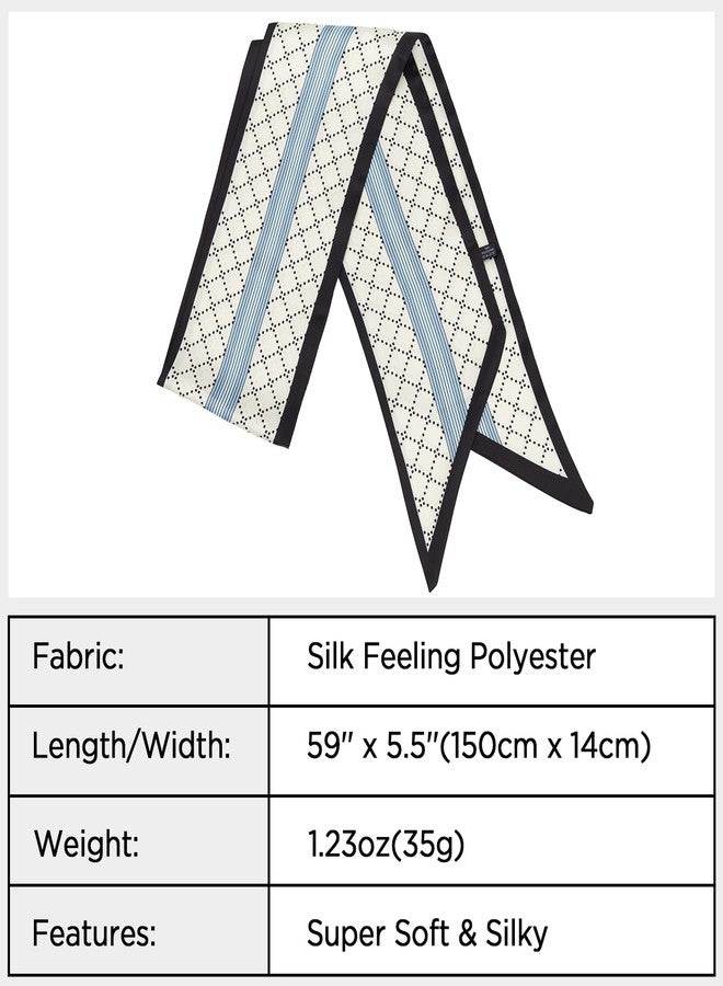 وشاح فيميت الضيق للنساء - وشاح أبيض حريري بنقشة مربعات للرقبة والرأس والحقائب (النمط 08) - Image 3