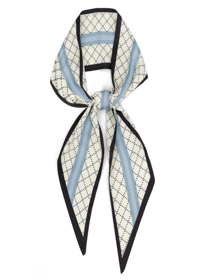 وشاح فيميت الضيق للنساء - وشاح أبيض حريري بنقشة مربعات للرقبة والرأس والحقائب (النمط 08) - Image 1