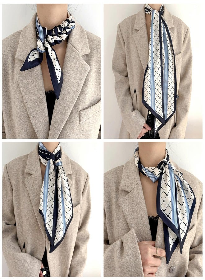 وشاح فيميت الضيق للنساء - وشاح أبيض حريري بنقشة مربعات للرقبة والرأس والحقائب (النمط 08) - Image 5