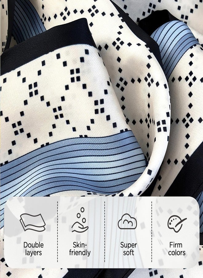 وشاح فيميت الضيق للنساء - وشاح أبيض حريري بنقشة مربعات للرقبة والرأس والحقائب (النمط 08) - Image 2