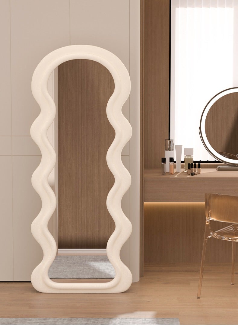 زينو مرآة طويلة الحجم 170×70×2.5 سم، مرآة غير منتظمةمشكلة الموجات، مرآة أرضية مقوسة بموجة، مرآة جدرانية قابلة للإرث أو التعليق أو الانحناء على الجدار للغرفة النومية، مرآة ذات إطار خشبي مُحيط بلون الفلانيل - Image 1
