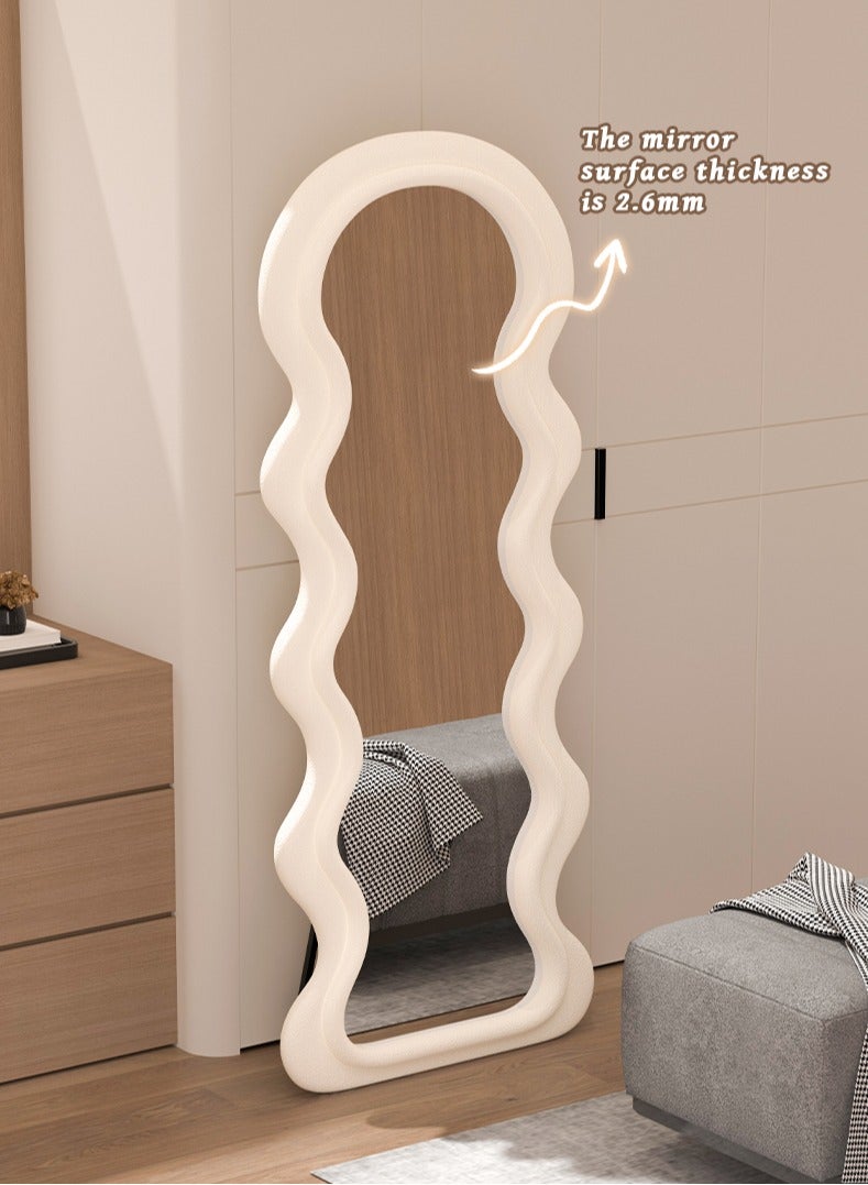 زينو مرآة طويلة الحجم 170×70×2.5 سم، مرآة غير منتظمةمشكلة الموجات، مرآة أرضية مقوسة بموجة، مرآة جدرانية قابلة للإرث أو التعليق أو الانحناء على الجدار للغرفة النومية، مرآة ذات إطار خشبي مُحيط بلون الفلانيل - Image 4