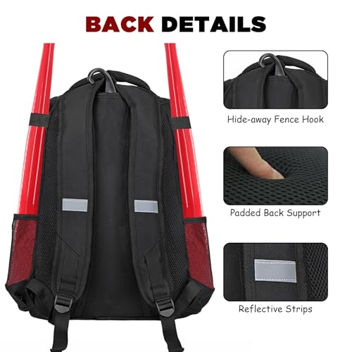 Goloni | Baseball Backpack Bag For Adult and Youth Baseball & Softball Equipment Bags Bat bag | shoes compartment & Fence Hook - Image 4