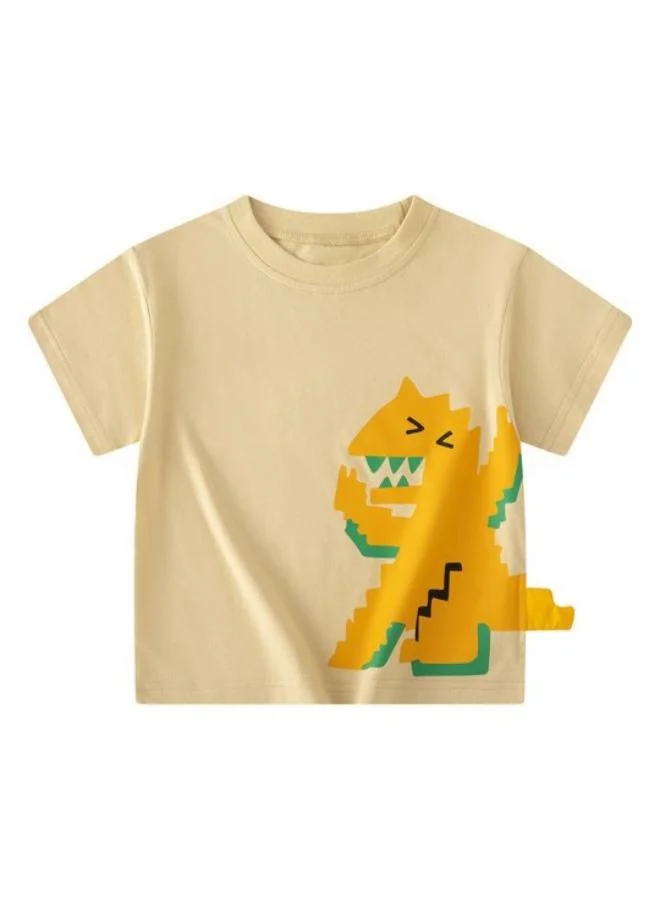 يونيكي Tan Printed Short Sleeve Crew Neck T-Shirt