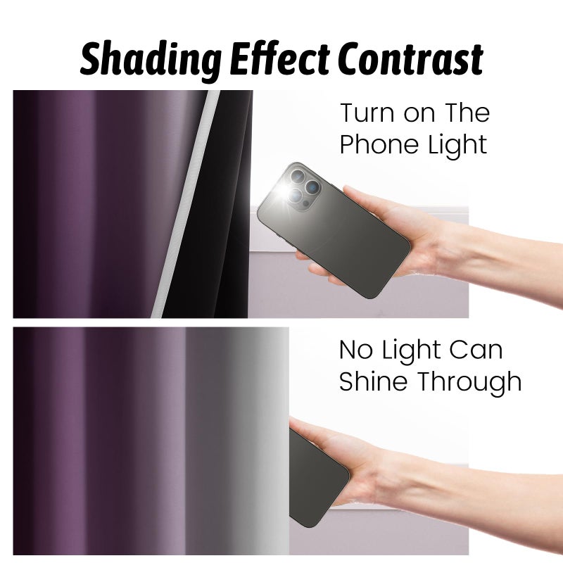 COSVIYA 100% Blackout Curtains & Drapes Ombre Purple Curtains 84 inches Long 2 Panels Set  Full Room Darkening Grommet Gradient Insulated Thermal Window Curtains for Bedroom/Living Room 52x84 inches - Image 3