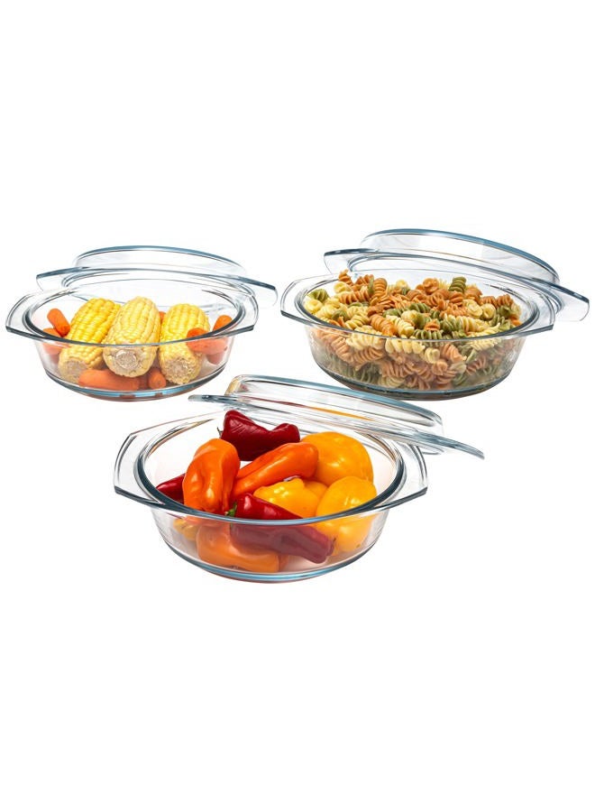 SIMAX Casserole Dish Set with Lid, Round Glass Cookware, Borosilicate Glass, Made In Europe 1 Qt, 1.5 Qt and 2 Qt Baking Dishes, Set of 3 - Image 1