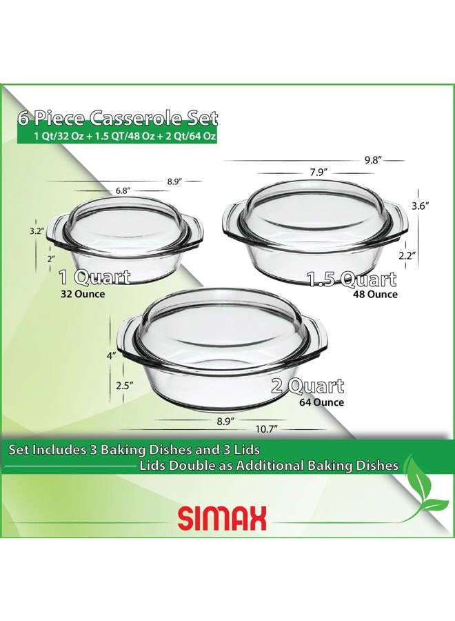 SIMAX Casserole Dish Set with Lid, Round Glass Cookware, Borosilicate Glass, Made In Europe 1 Qt, 1.5 Qt and 2 Qt Baking Dishes, Set of 3 - Image 2