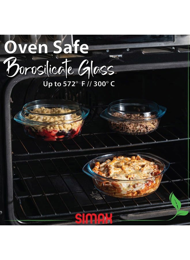 SIMAX Casserole Dish Set with Lid, Round Glass Cookware, Borosilicate Glass, Made In Europe 1 Qt, 1.5 Qt and 2 Qt Baking Dishes, Set of 3 - Image 4