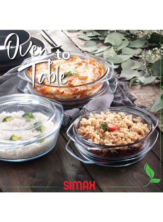 SIMAX Casserole Dish Set with Lid, Round Glass Cookware, Borosilicate Glass, Made In Europe 1 Qt, 1.5 Qt and 2 Qt Baking Dishes, Set of 3 - Image 5