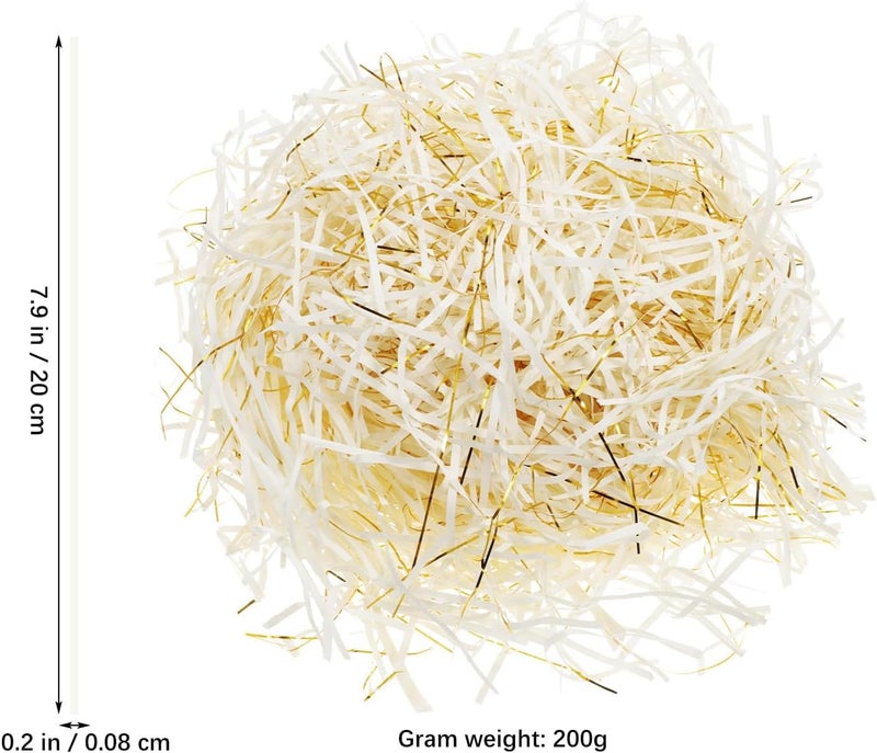 WESIEVYA Decorative Shredded Paper Filler 200g with Metallic Gold and Ivory Raffia Grass for Basket Packaging Fragile Item Protection and Festive Wrapping - Image 2