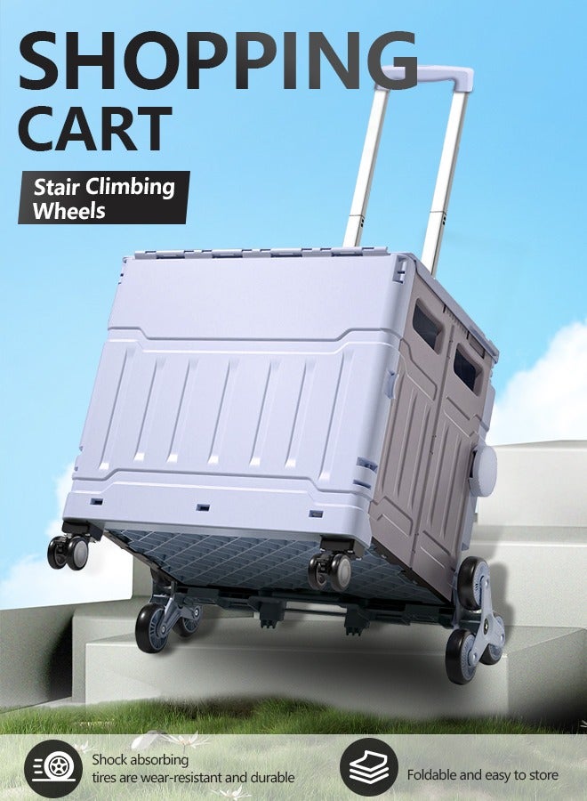 عربة تسوق قابلة للطي بسعة 75 لتر مع عجلات قابلة للتسلق، عربة تسوق قابلة للطي مع غطاء، عربة قابلة للطي لتسوق البقالة والتنقل وحمل الأمتعة والتخييم (بنفسجي) - Image 1