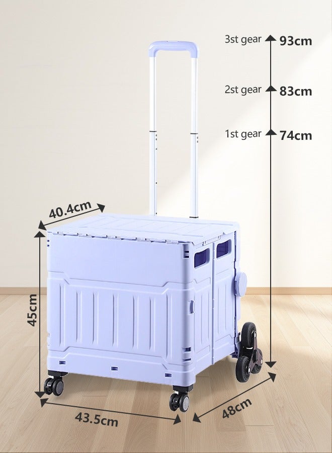 عربة تسوق قابلة للطي بسعة 75 لتر مع عجلات قابلة للتسلق، عربة تسوق قابلة للطي مع غطاء، عربة قابلة للطي لتسوق البقالة والتنقل وحمل الأمتعة والتخييم (بنفسجي) - Image 2