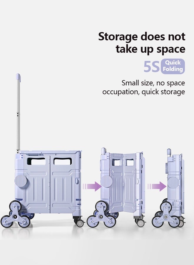 عربة تسوق قابلة للطي بسعة 75 لتر مع عجلات قابلة للتسلق، عربة تسوق قابلة للطي مع غطاء، عربة قابلة للطي لتسوق البقالة والتنقل وحمل الأمتعة والتخييم (بنفسجي) - Image 3