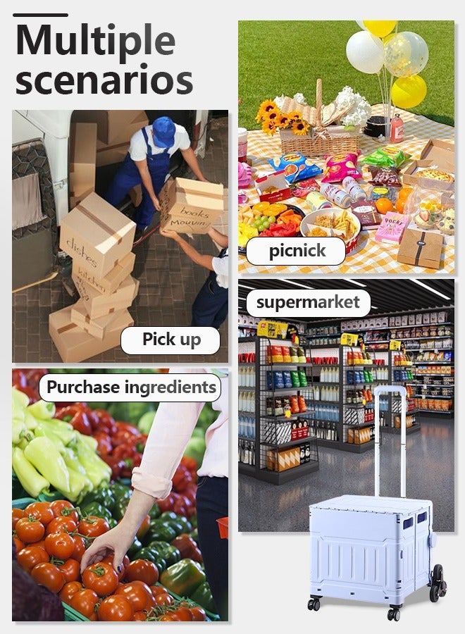 عربة تسوق قابلة للطي بسعة 75 لتر مع عجلات قابلة للتسلق، عربة تسوق قابلة للطي مع غطاء، عربة قابلة للطي لتسوق البقالة والتنقل وحمل الأمتعة والتخييم (بنفسجي) - Image 5