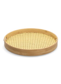 Bien Servi Durable Round Bamboo Serving Tray with Handle Brown 40 x 5 cm G19-X190L  - Image 1