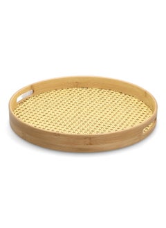 Bien Servi Durable Round Bamboo Serving Tray with Handle Brown 40 x 5 cm G19-X190L  - Image 2