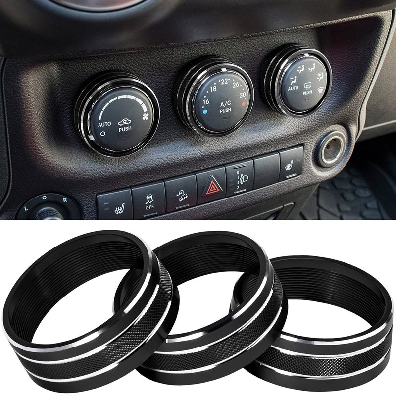 Audio Air Conditioning Button Cover Decoration Twist Switch Ring Trim for Jeep Wrangler JK JKU Patriot 20112018 Compass 1116 Liberty 0812 Dodge Challenger 0814 Interior Accessories Black 3PCS