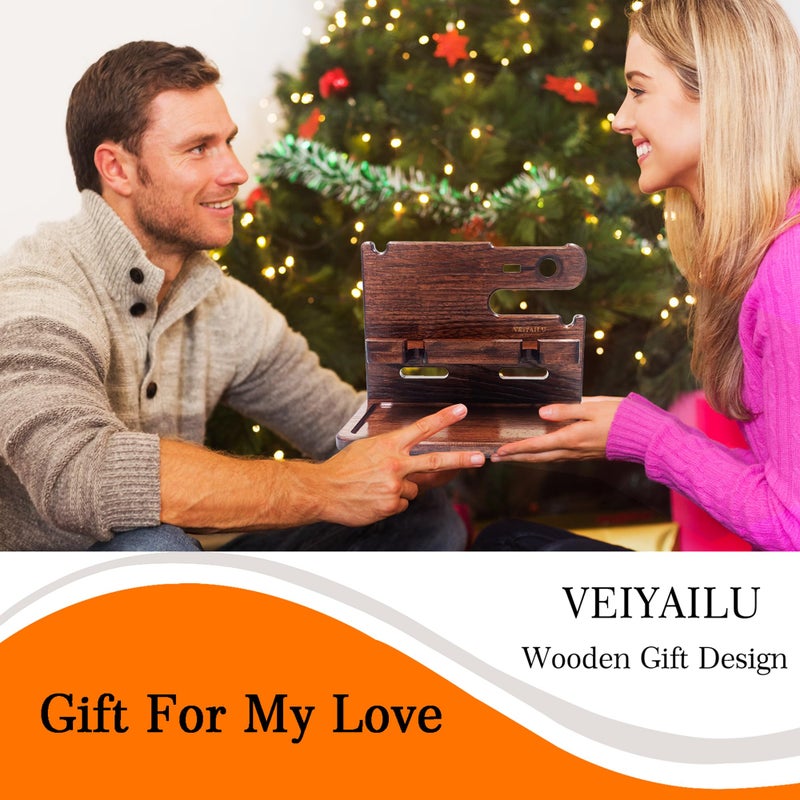 VEIYAILU Gifts for Men Women Dad Husband Boyfriend Wood Phone Docking Station Nightstand Organizer for Men Birthday Gifts (Dark Brown) - Image 5