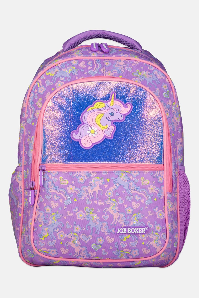 Joe Boxer Kids Girl Allover Print Backpack, Purple - Image 1