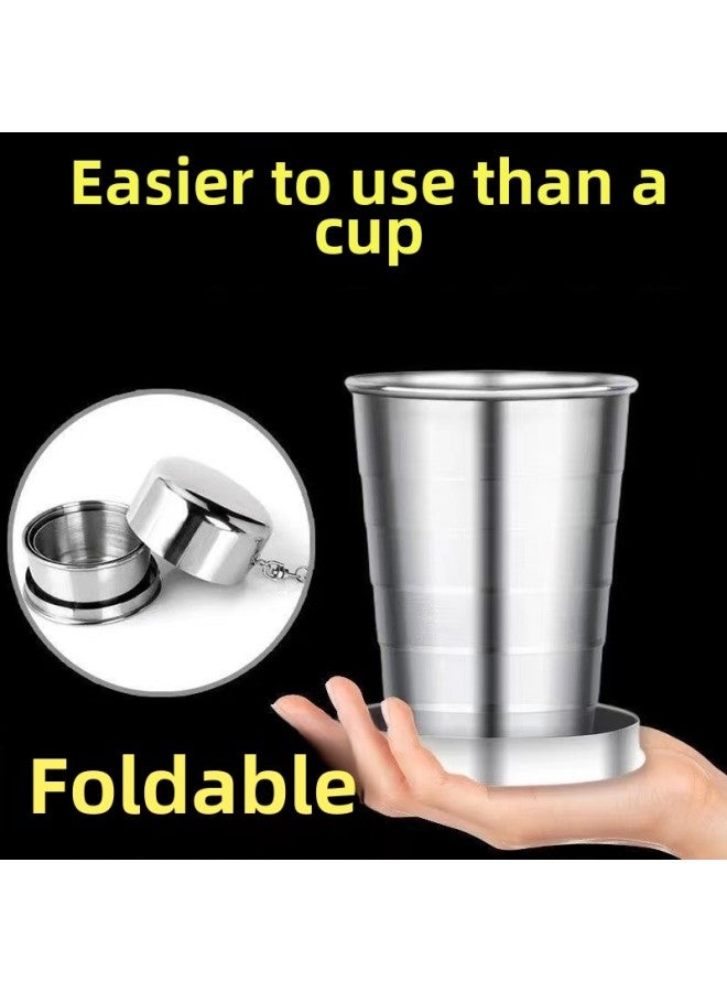 Lightweight Stainless Steel Folding Cup Portable High Temperature Resistant Telescopic Gargle Small Water Cup Outdoor Travel Food Grade Cup-Capacity:Stainless Steel Small Size 75ML + Medium 150ML [two In Total  - Image 1