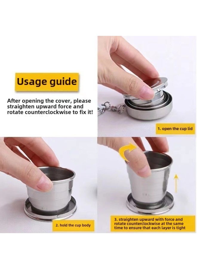 Lightweight Stainless Steel Folding Cup Portable High Temperature Resistant Telescopic Gargle Small Water Cup Outdoor Travel Food Grade Cup-Capacity:Stainless Steel Small Size 75ML + Medium 150ML [two In Total  - Image 4