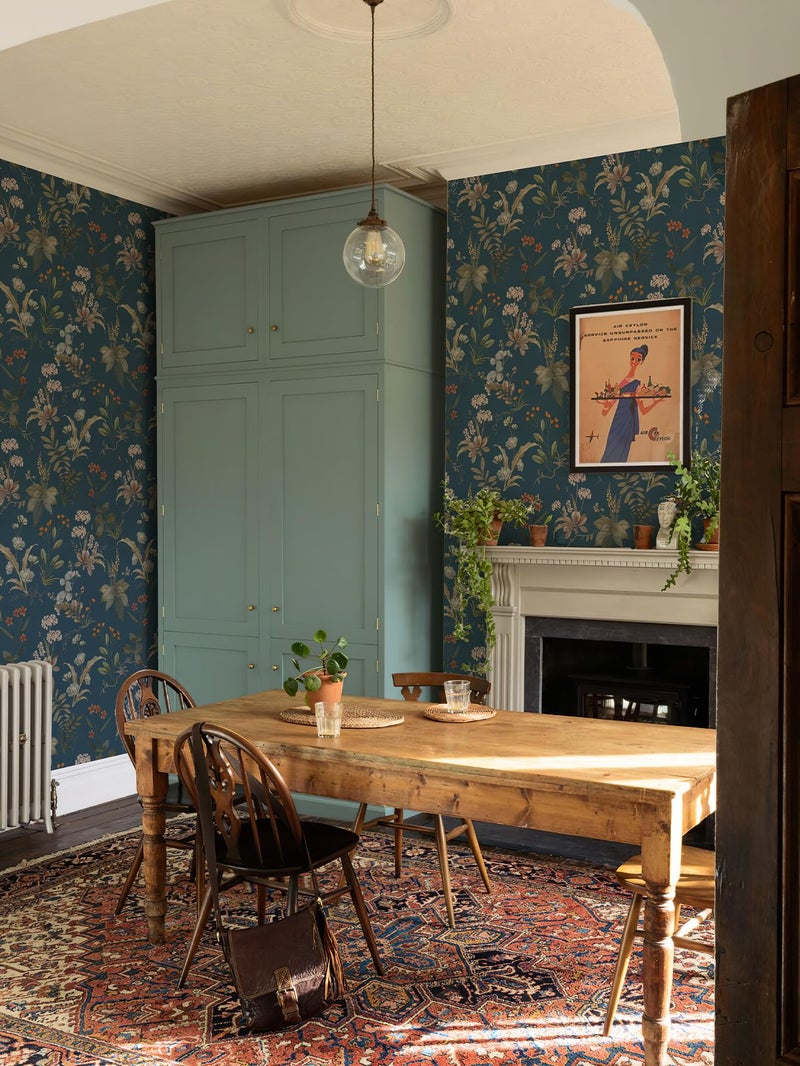 Simon&Siff Vintage Peel and Stick Wallpaper Blue Floral Wallpaper Wildflowers Botanical Contact Paper Self Adhesive Removable Wall Paper for Bedroom Cabinets Decor 120" x 17.3" - Image 3