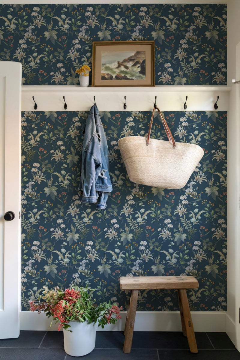 Simon&Siff Vintage Peel and Stick Wallpaper Blue Floral Wallpaper Wildflowers Botanical Contact Paper Self Adhesive Removable Wall Paper for Bedroom Cabinets Decor 120" x 17.3" - Image 2