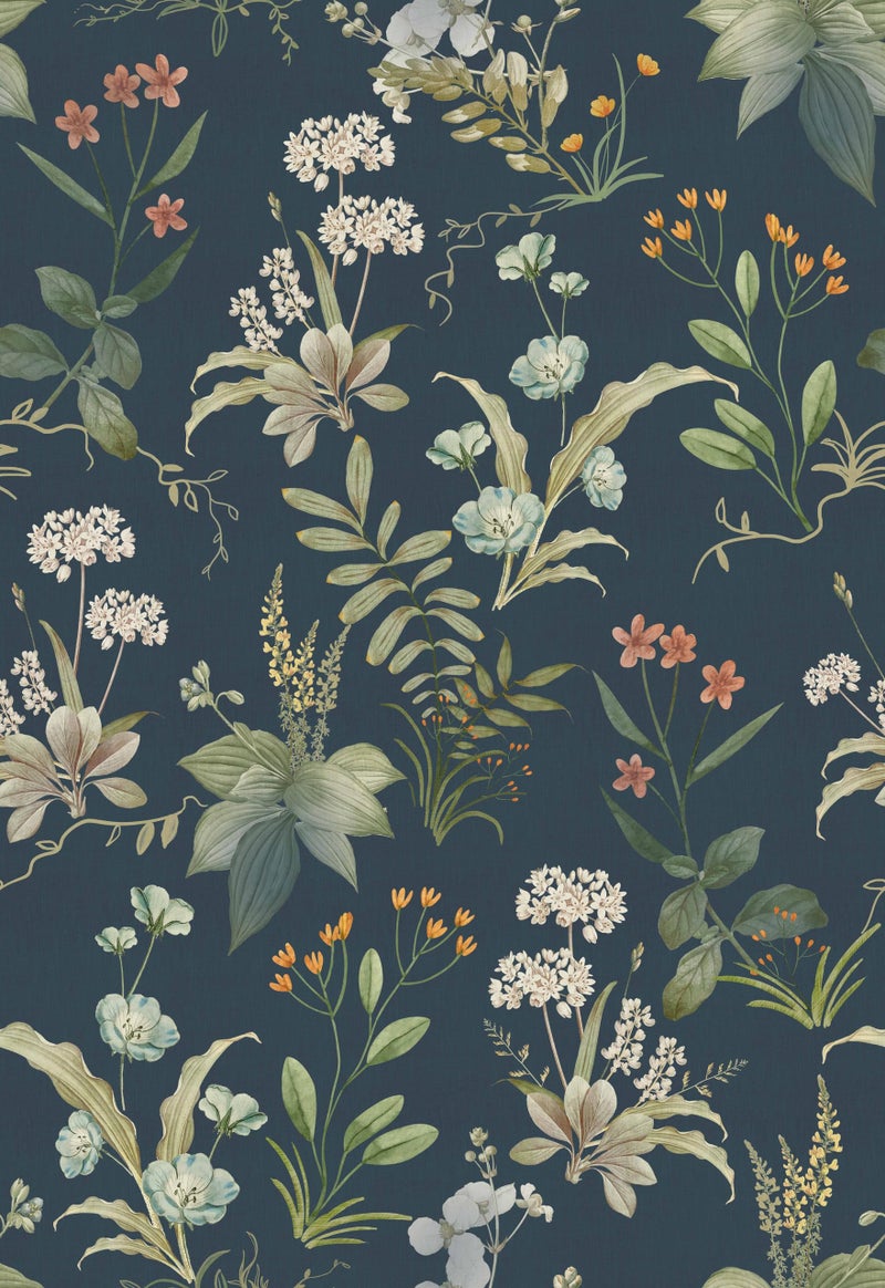 Simon&Siff Vintage Peel and Stick Wallpaper Blue Floral Wallpaper Wildflowers Botanical Contact Paper Self Adhesive Removable Wall Paper for Bedroom Cabinets Decor 120" x 17.3" - Image 1