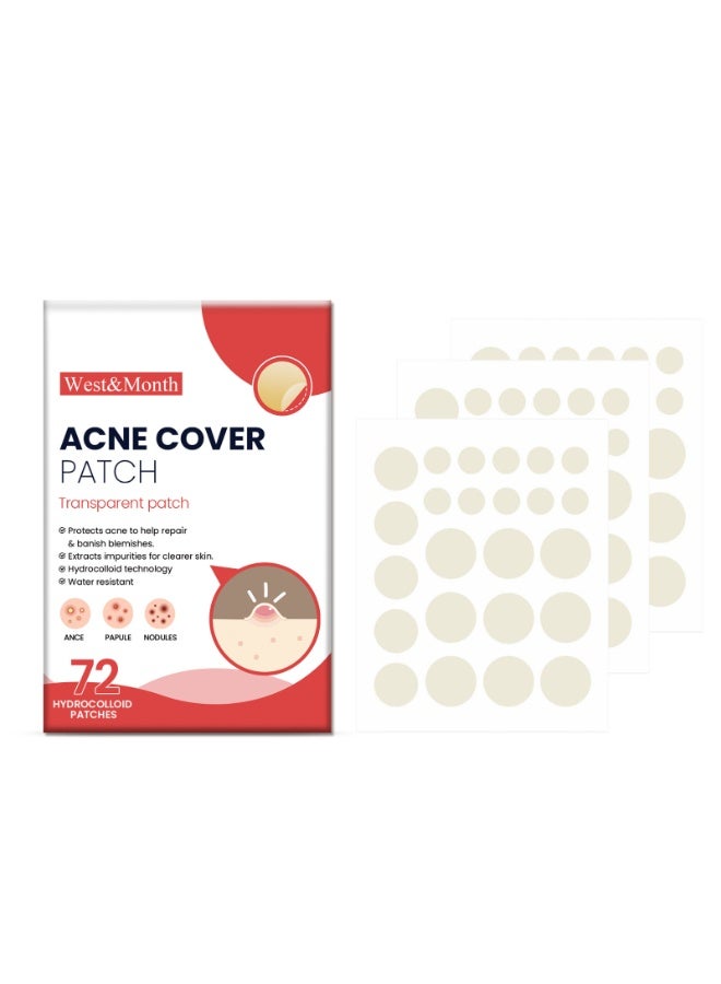 West&Month Pimple Plasters, 72 Hydrocolloid Acne Plasters, Acne Spot Healing Plasters, Zit Plasters, Invisible Spot Cover for the Face, Provide Optimal Healing for Skin - Image 1