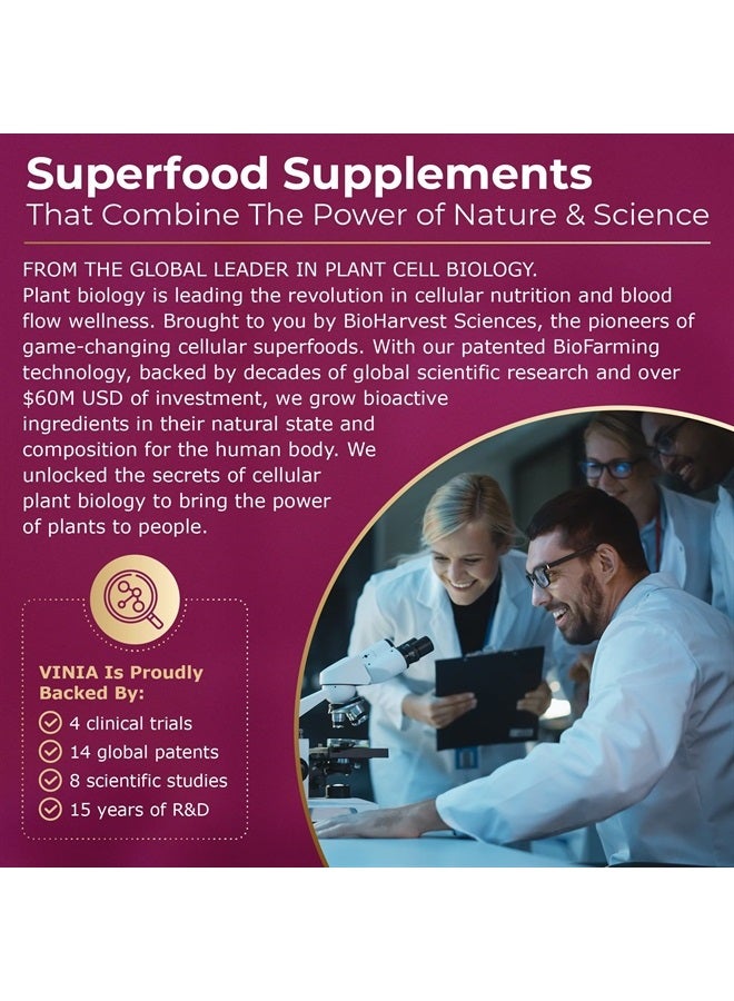 VINIA مكمل بيزيد ريسفيراترول بإطلاق مستدام لمدة 12 ساعة. مكمل أكسيد النيتريك. يدعم صحة القلب، تدفق الدم، يعزز الأكسجين مسحوق سوبر فود، صديق للكيتو. نباتي وغير معدل وراثيًا. إمداد لمدة 60 يومًا. - Image 4