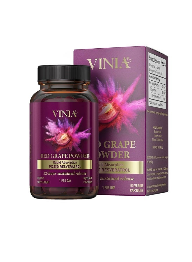 VINIA مكمل بيزيد ريسفيراترول بإطلاق مستدام لمدة 12 ساعة. مكمل أكسيد النيتريك. يدعم صحة القلب، تدفق الدم، يعزز الأكسجين مسحوق سوبر فود، صديق للكيتو. نباتي وغير معدل وراثيًا. إمداد لمدة 60 يومًا. - Image 1