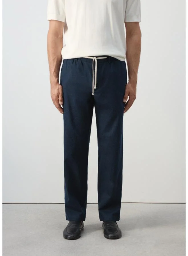 مانجو مان Relaxed Fit Cotton-Linen Blend Trousers
