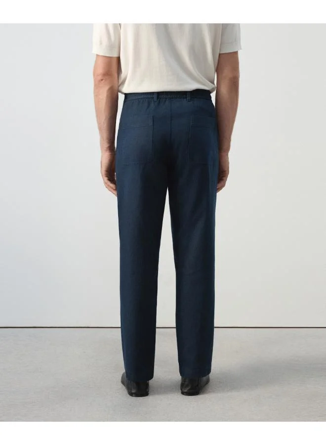 مانجو مان Relaxed Fit Cotton-Linen Blend Trousers