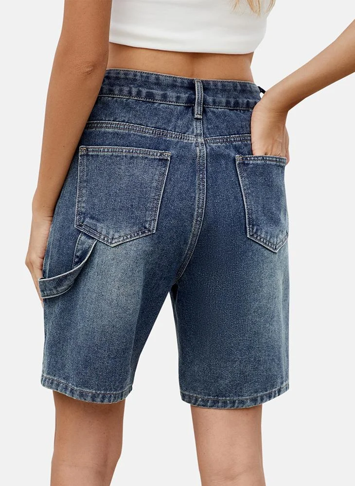 YUNIQEE Blue Mid Rise Plain Regular Fit Shorts
