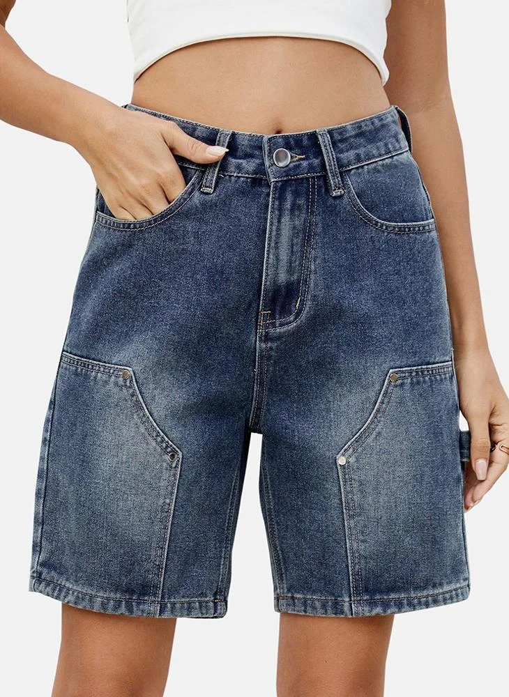 يونيكي Blue Mid Rise Plain Regular Fit Shorts