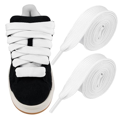 Endoto Flat Shoe Laces for Adidas Campus 00s Shoes, 2CM Width Thick Fat Replacement Shoelaces(Color:White,Size:45Inch) - Image 1