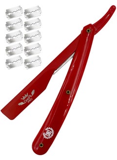 PROFESSIONAL STRAIGHT BARBER RAZOR CLEAN SHAVE  FREE BLADES STRAIGHT EDGE BLADE AFEITADO RAPADA USA SALON SHAVING CLASSIC STAINLESS STEEL Red Razor Holder