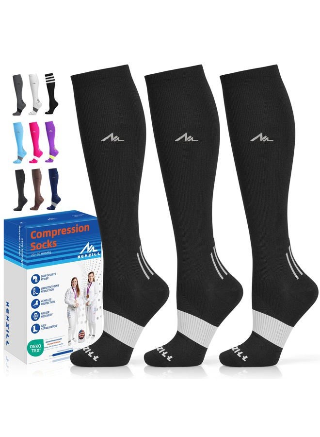 NEWZILL Medical Compression Socks for Women & Men Circulation 20-30 mmHg, Best for Running Athletic Hiking Travel Flight Nurses ( 3-Pairs, Black, XXL) - Image 1