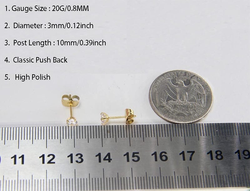 showself 14K Gold Filled Polished Small CZ Pearl Ball Stud Earrings Set for Women Men 20G Surgical Steel Hypoallergenic Piercing Studs for Sensitive Ear, Pack of 6 Pairs - Image 3