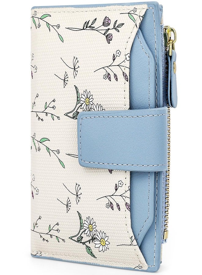 Busnos Women's Wallet Small Wallets for Women Cute Flower Ladies Women's Wallets Blue Bifold Wallet Womens With Zipper Coin Pocket Purses Card Holder Women - Image 1