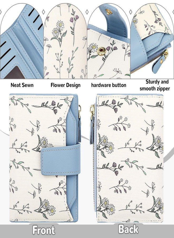 Busnos Women's Wallet Small Wallets for Women Cute Flower Ladies Women's Wallets Blue Bifold Wallet Womens With Zipper Coin Pocket Purses Card Holder Women - Image 2