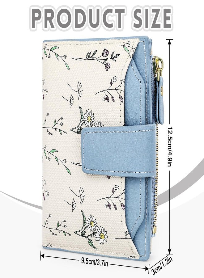 Busnos Women's Wallet Small Wallets for Women Cute Flower Ladies Women's Wallets Blue Bifold Wallet Womens With Zipper Coin Pocket Purses Card Holder Women - Image 4