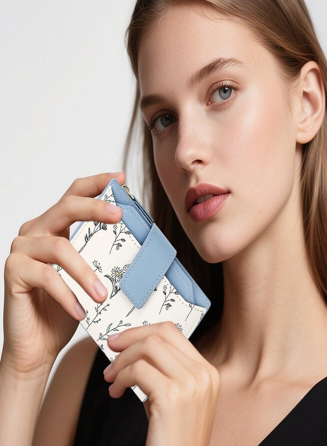 Busnos Women's Wallet Small Wallets for Women Cute Flower Ladies Women's Wallets Blue Bifold Wallet Womens With Zipper Coin Pocket Purses Card Holder Women - Image 5