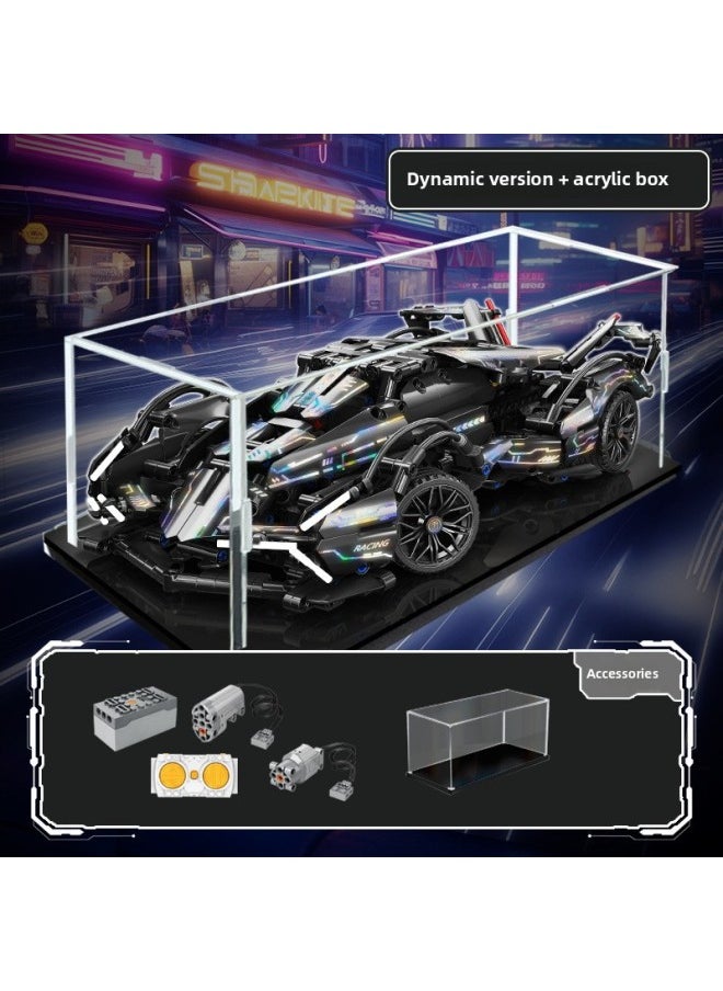 Generic - Cyberpunk Lamborgan Green Cow Building Blocks Black Samurai V12 Remote Control Car Boy Assembled Toy Car-Color:Bruke Laser V12+dynamic+display Box - Image 1