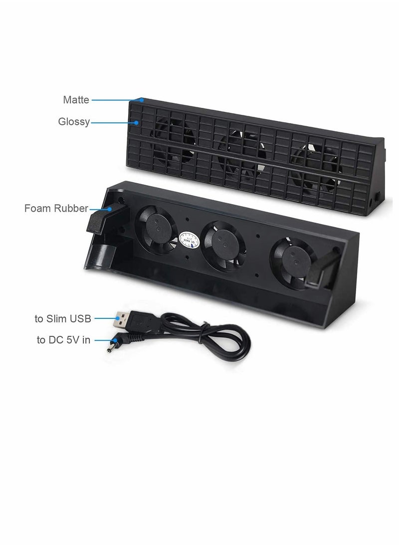 2-in-1 Turbo Cooling Fan & USB Hub Combo Kit for PS4 Slim - ELECDON Auto Temperature Controlled Heat Exhaust Cooler, 4-Port USB3.0 Expansion Adapter Charger Controller Splitter for Playstation Slim